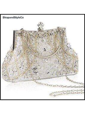 1920s Vintage Beaded Rhinestone Sequin Clutch Evening Bag Geometric Party